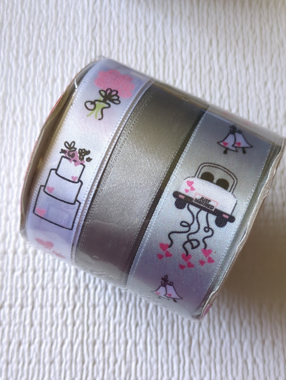 ❤️3/$10❤️ 🎂Singer Silver and Pink Wedding Polyester Ribbon Trio